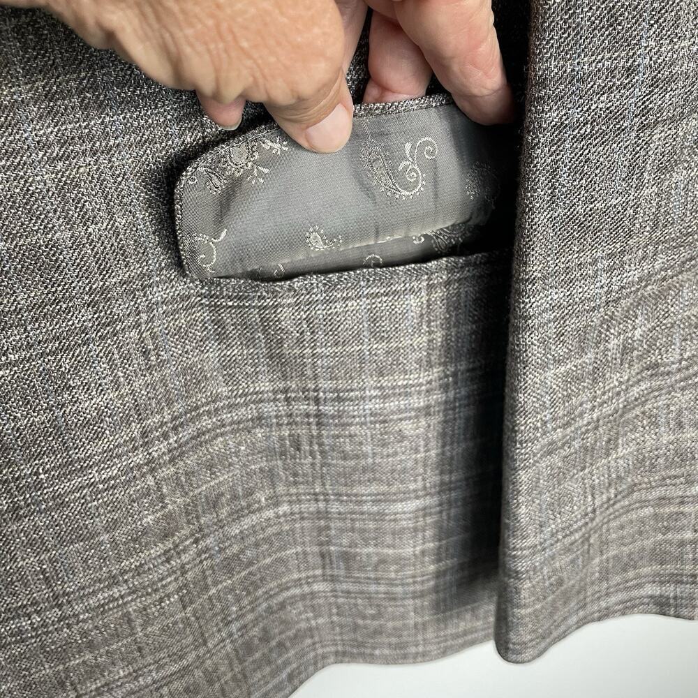 Joseph Abboud Linen Blazer Sport Coat Mens 44R Cocoa Plaid Beach Resort Business - Picture 8 of 15